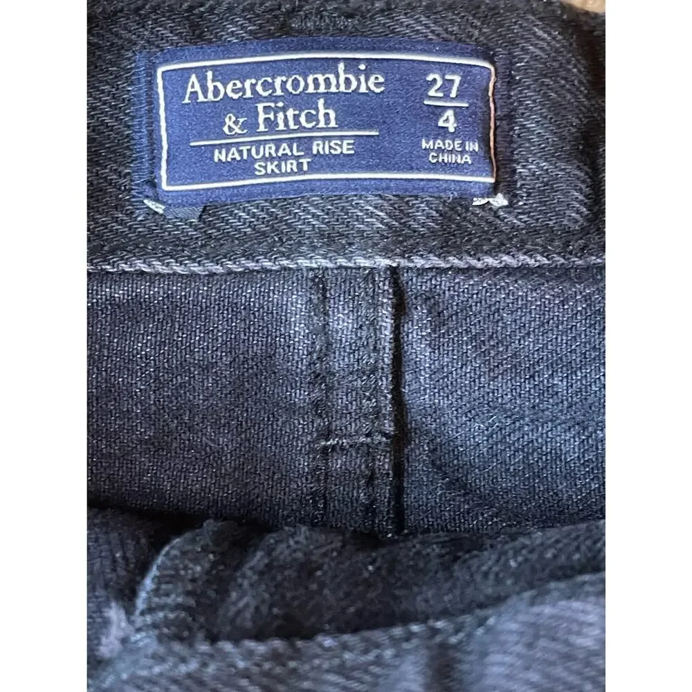 Abercrombie & Fitch Black Jean Denim Raw Hem Waist Tie Mini Skirt Size 27/4